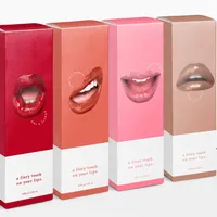 View: Four lip care cartons in red, coral, pink and nude printed with photographic lip artwork